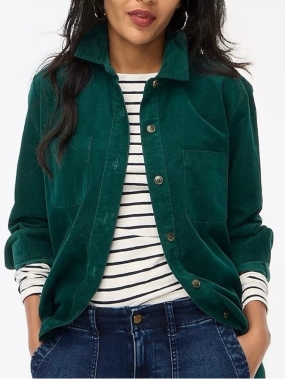 J. Crew Corduroy Shirt Jacket Shacket Forest Green Pockets Button Up Size Mediu